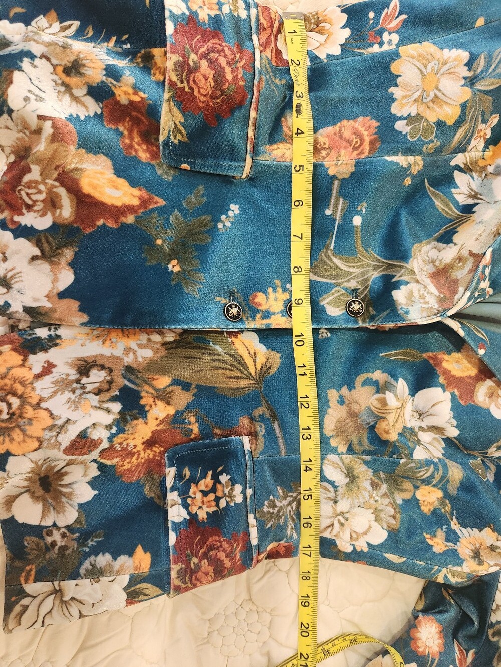 Futario Floral Velvet Tailored Blazer Jacket - Teal - Picture 13 of 14